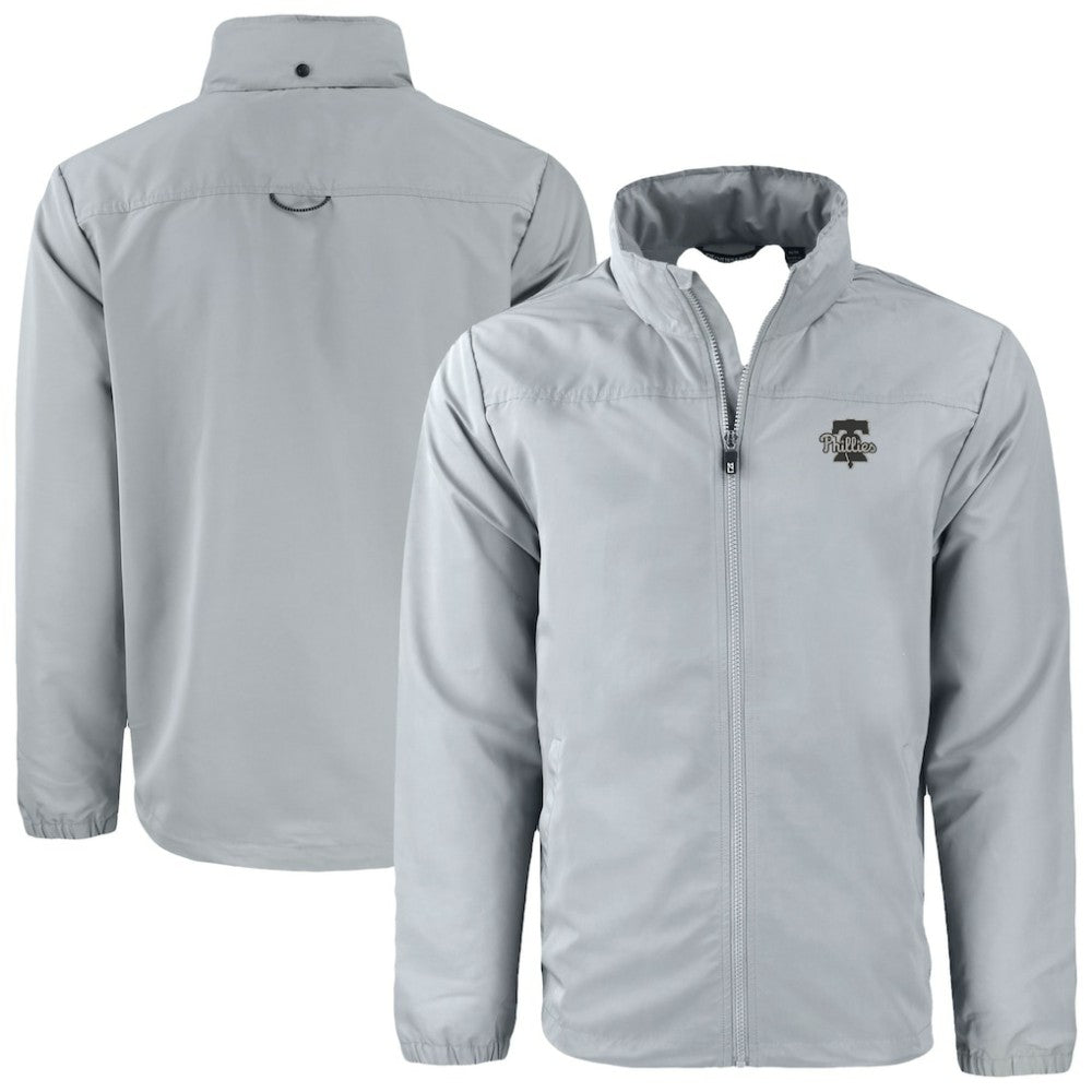 Philadelphia Phillies Cutter & Buck Charter Eco Recycled Full-Zip Hoodie Jacket - Gray - MLB on Sale