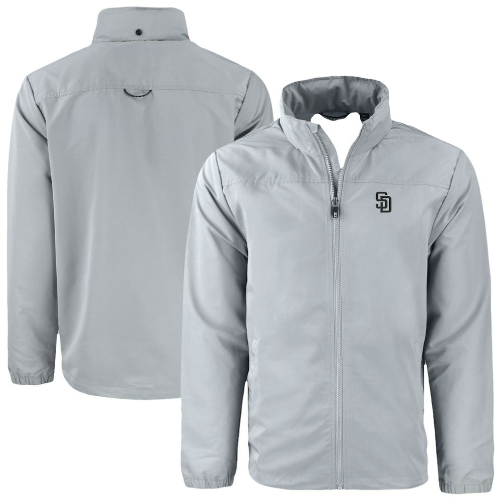 San Diego Padres Cutter & Buck Charter Eco Recycled Full-Zip Hoodie Jacket - Gray - MLB Lifestyle