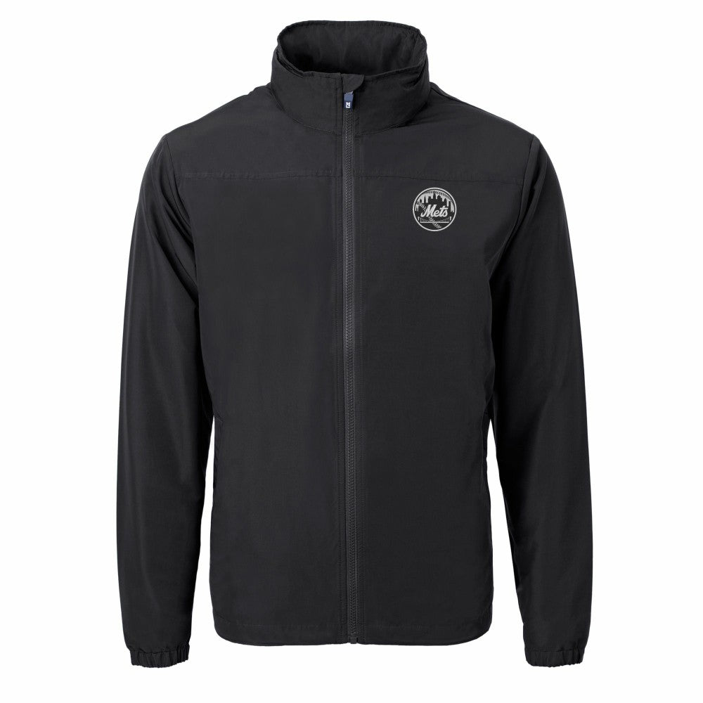 New York Mets Cutter & Buck Charter Eco Recycled Full-Zip Hoodie Jacket - Black - MLB on Sale