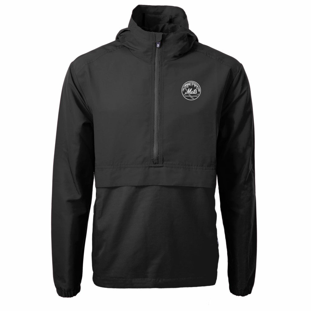 New York Mets Cutter & Buck Charter Eco Recycled Anorak Half-Zip Hoodie Jacket - Black - MLB Discount