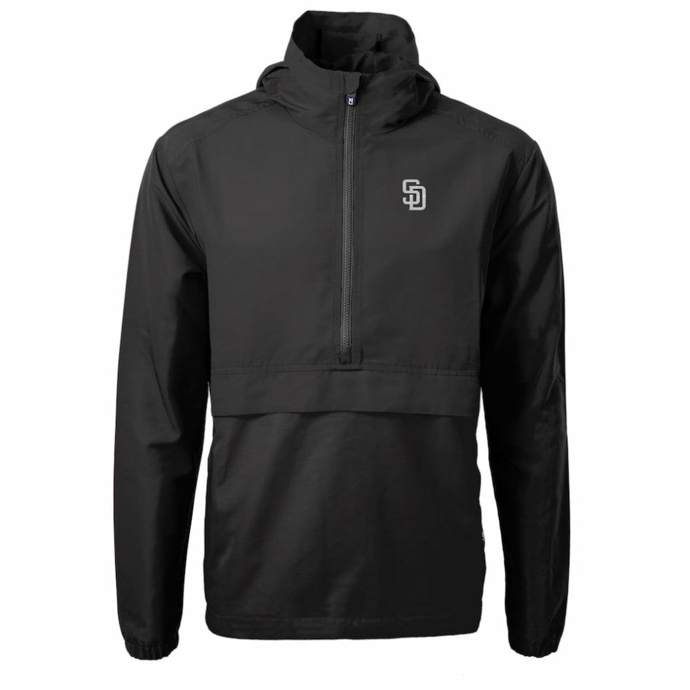 San Diego Padres Cutter & Buck Charter Eco Recycled Anorak Half-Zip Hoodie Jacket - Black - MLB Sale