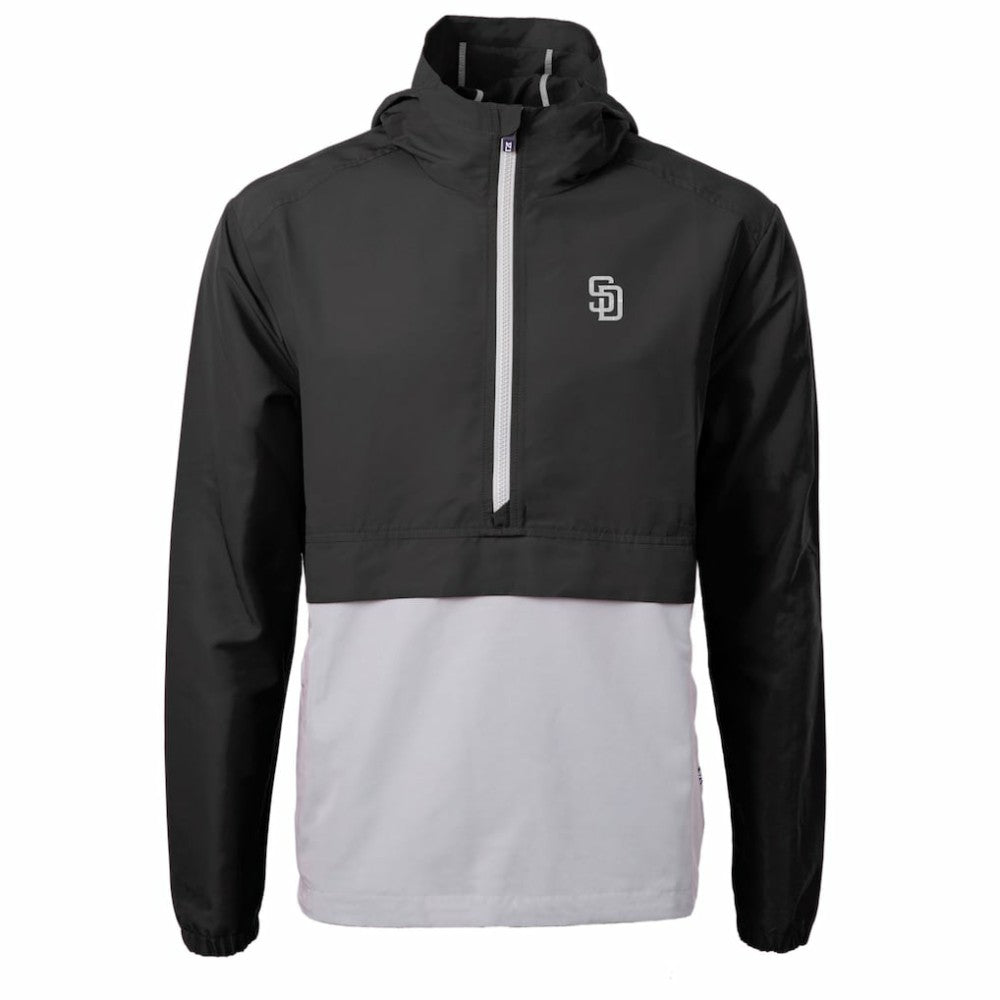 San Diego Padres Cutter & Buck Charter Eco Recycled Anorak Half-Zip Hoodie Jacket - Black - MLB on Sale