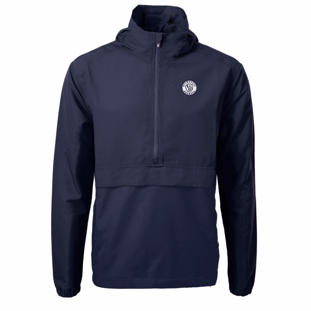 Milwaukee Brewers Cutter & Buck Charter Eco Recycled Anorak Half-Zip Hoodie Jacket - Navy - MLB Discount