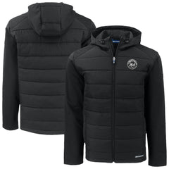 New York Mets Cutter & Buck Evoke Hybrid Eco Softshell Recycled Full-Zip Hooded Jacket - Black - MLB Discount