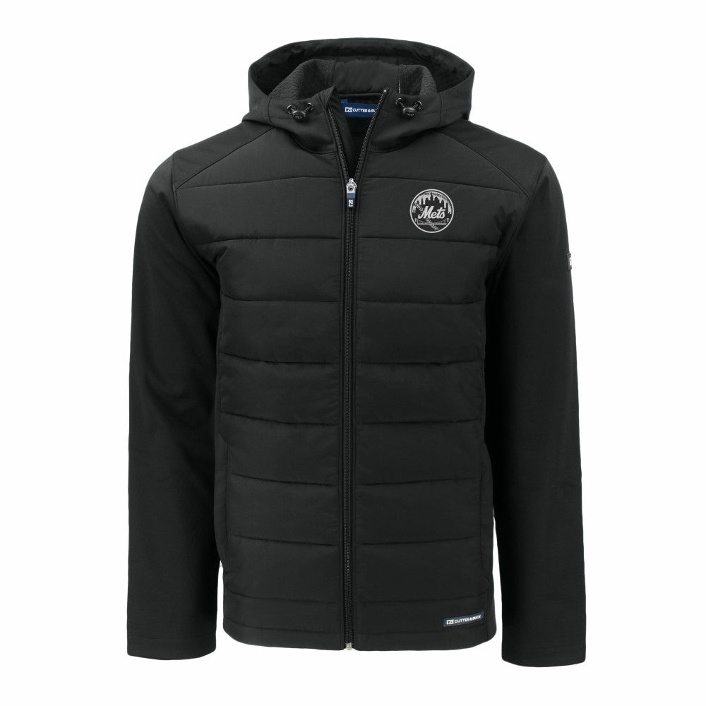 New York Mets Cutter & Buck Evoke Hybrid Eco Softshell Recycled Full-Zip Hooded Jacket - Black - MLB Discount