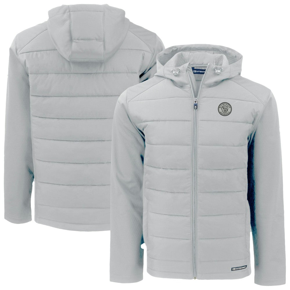 Milwaukee Brewers Cutter & Buck Evoke Hybrid Eco Softshell Recycled Full-Zip Hooded Jacket - Gray - MLB Online