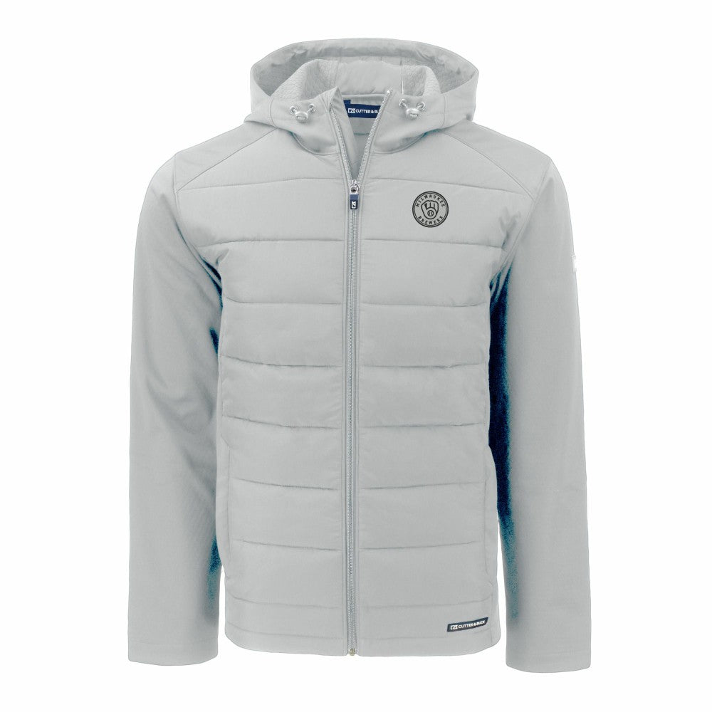 Milwaukee Brewers Cutter & Buck Evoke Hybrid Eco Softshell Recycled Full-Zip Hooded Jacket - Gray - MLB Online