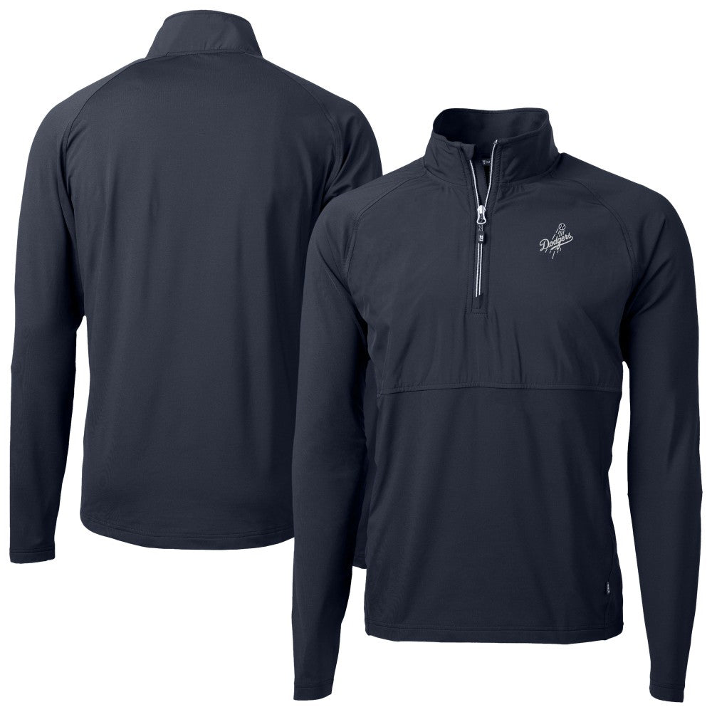 Los Angeles Dodgers Cutter & Buck Adapt Eco Hybrid Raglan DryTec Quarter-Zip Jacket - Navy - MLB on Sale
