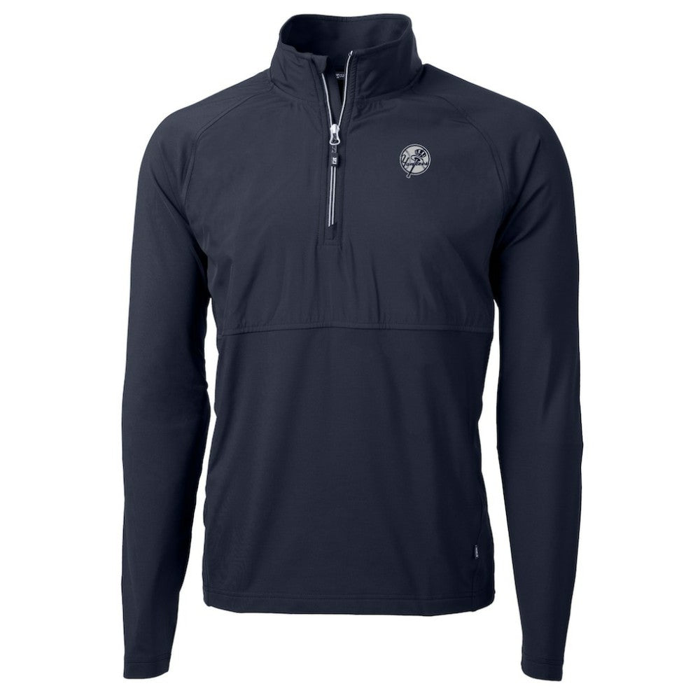 New York Yankees Cutter & Buck Adapt Eco Hybrid Raglan DryTec Quarter-Zip Jacket - Navy - MLB Discount