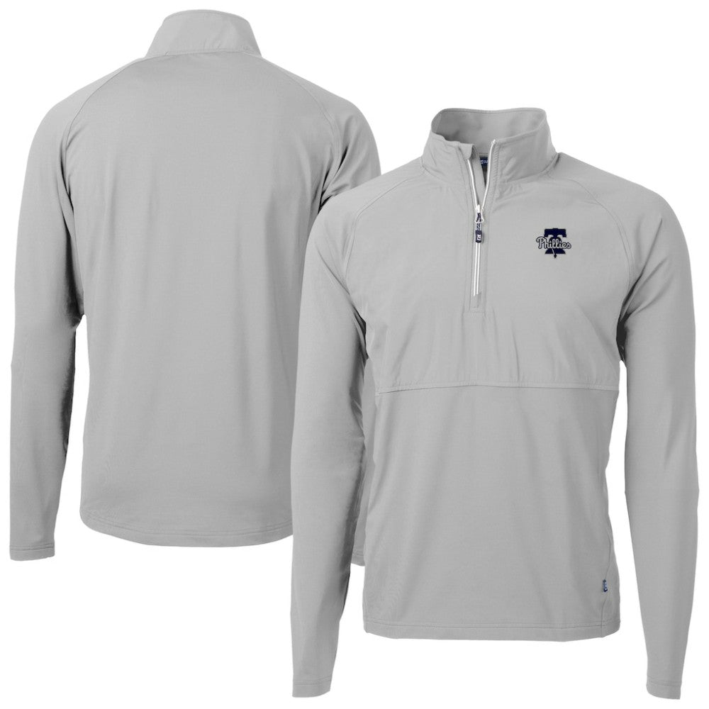 Philadelphia Phillies Cutter & Buck Adapt Eco Hybrid Raglan DryTec Quarter-Zip Jacket - Gray - MLB Discount
