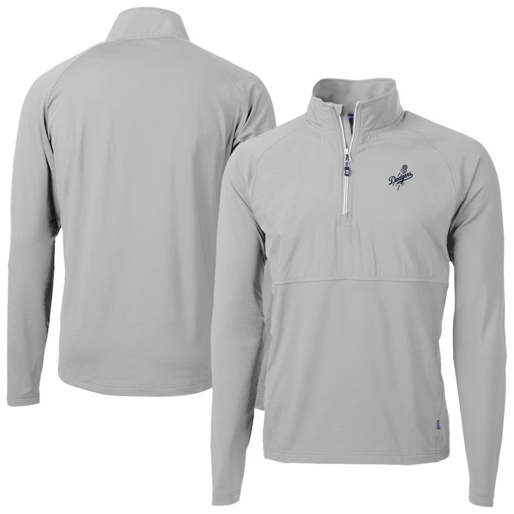 Los Angeles Dodgers Cutter & Buck Adapt Eco Hybrid Raglan DryTec Quarter-Zip Jacket - Gray - MLB Discount