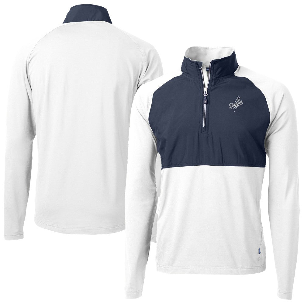 Los Angeles Dodgers Cutter & Buck Adapt Eco Hybrid Raglan DryTec Quarter-Zip Jacket - White - MLB Discount