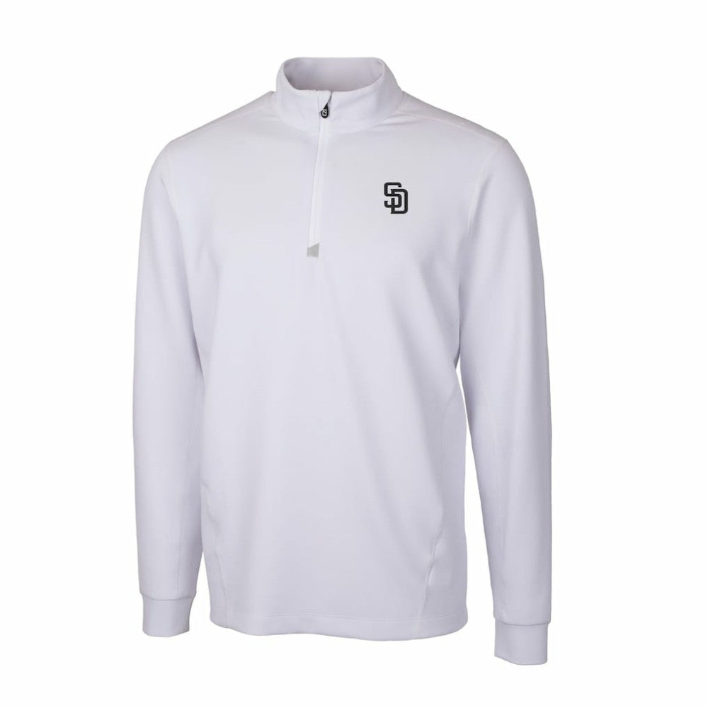 San Diego Padres Cutter & Buck Traverse Eco Tri-Blend DryTec Quarter-Zip Jacket - White - MLB Lifestyle