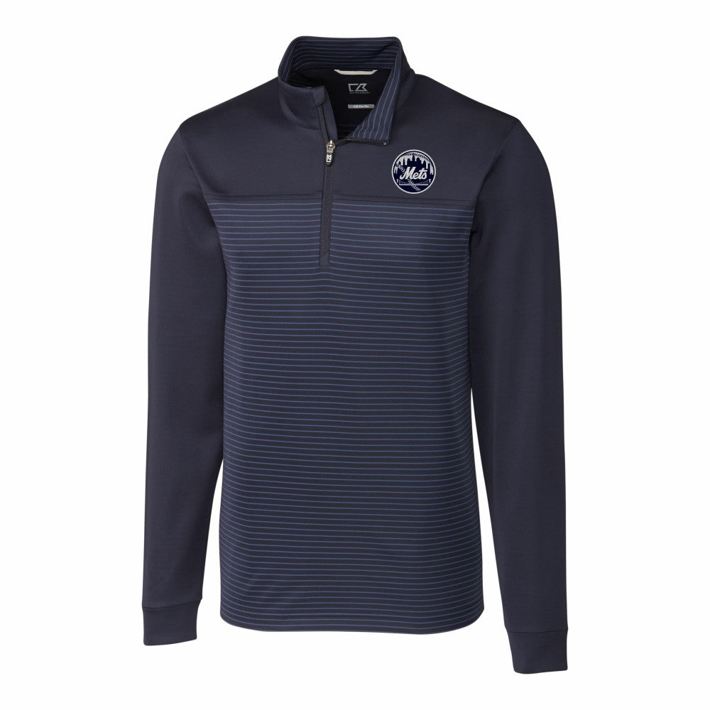 New York Mets Cutter & Buck Traverse Eco Stripe Tri-Blend DryTec Quarter-Zip Jacket - Navy - MLB Discount
