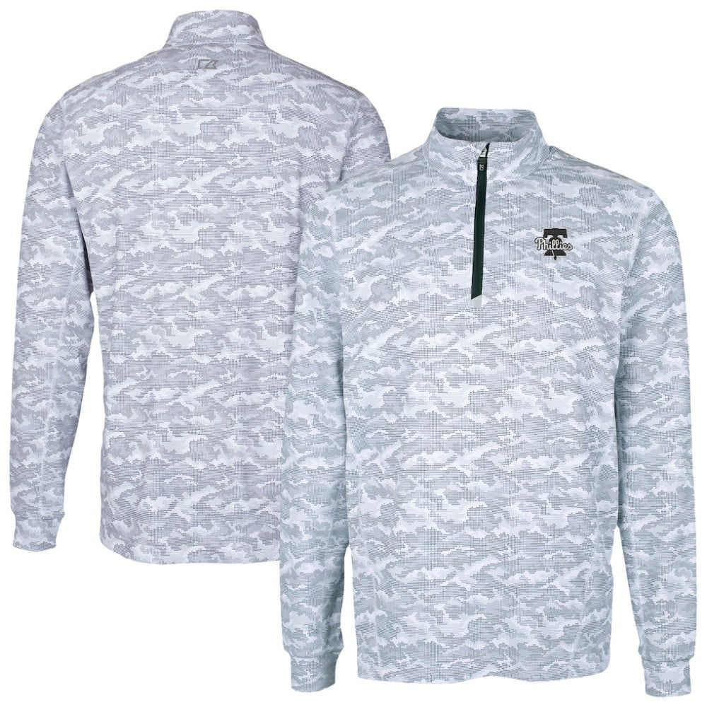 Philadelphia Phillies Cutter & Buck Traverse Eco Camo Tri-Blend DryTec Quarter-Zip Top - Charcoal - MLB on Sale