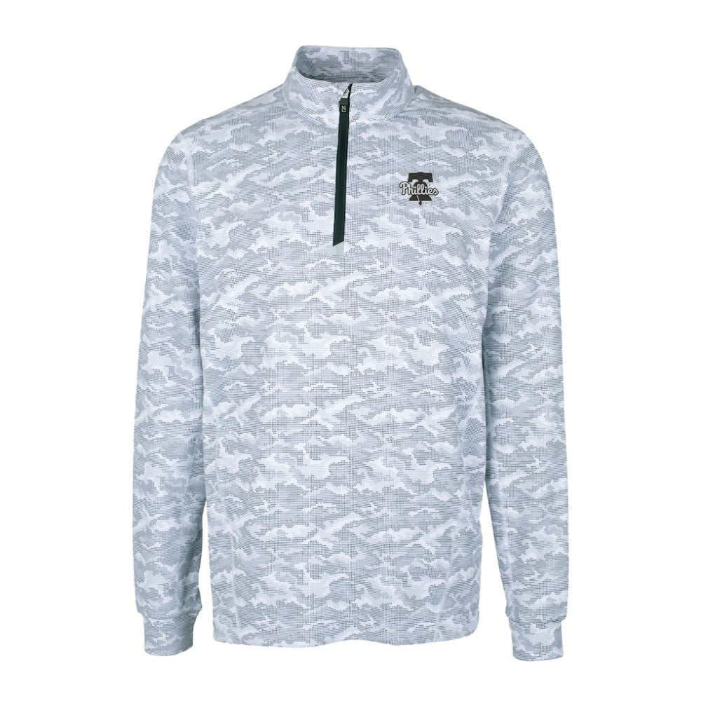Philadelphia Phillies Cutter & Buck Traverse Eco Camo Tri-Blend DryTec Quarter-Zip Top - Charcoal - MLB on Sale