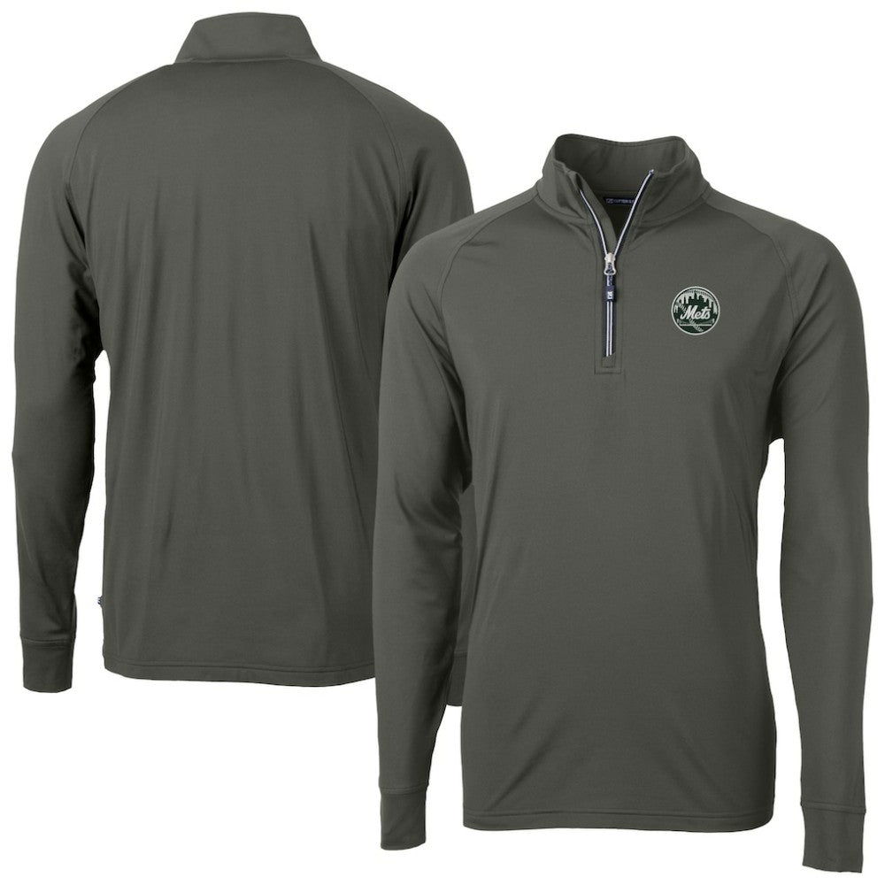 New York Mets Cutter & Buck Adapt Eco Raglan Quarter-Zip Jacket - Olive - MLB Lifestyle