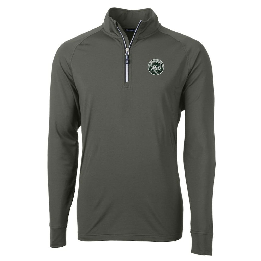 New York Mets Cutter & Buck Adapt Eco Raglan Quarter-Zip Jacket - Olive - MLB Lifestyle