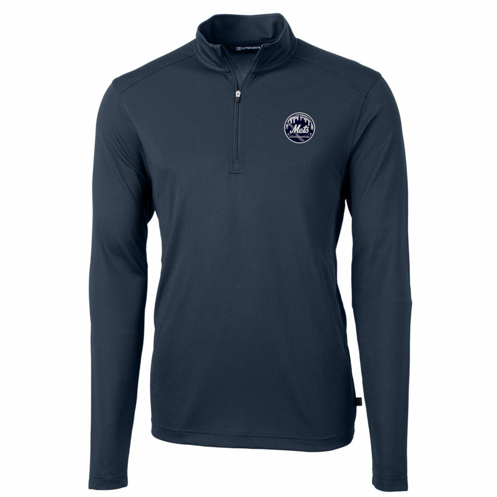 New York Mets Cutter & Buck Virtue Eco Pique Quarter-Zip Jacket - Navy - MLB Discount
