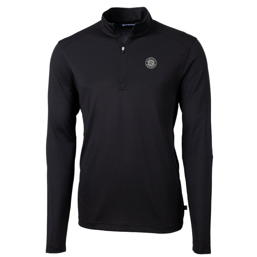 Seattle Mariners Cutter & Buck Virtue Eco Pique Quarter-Zip Jacket - Black - MLB Discount