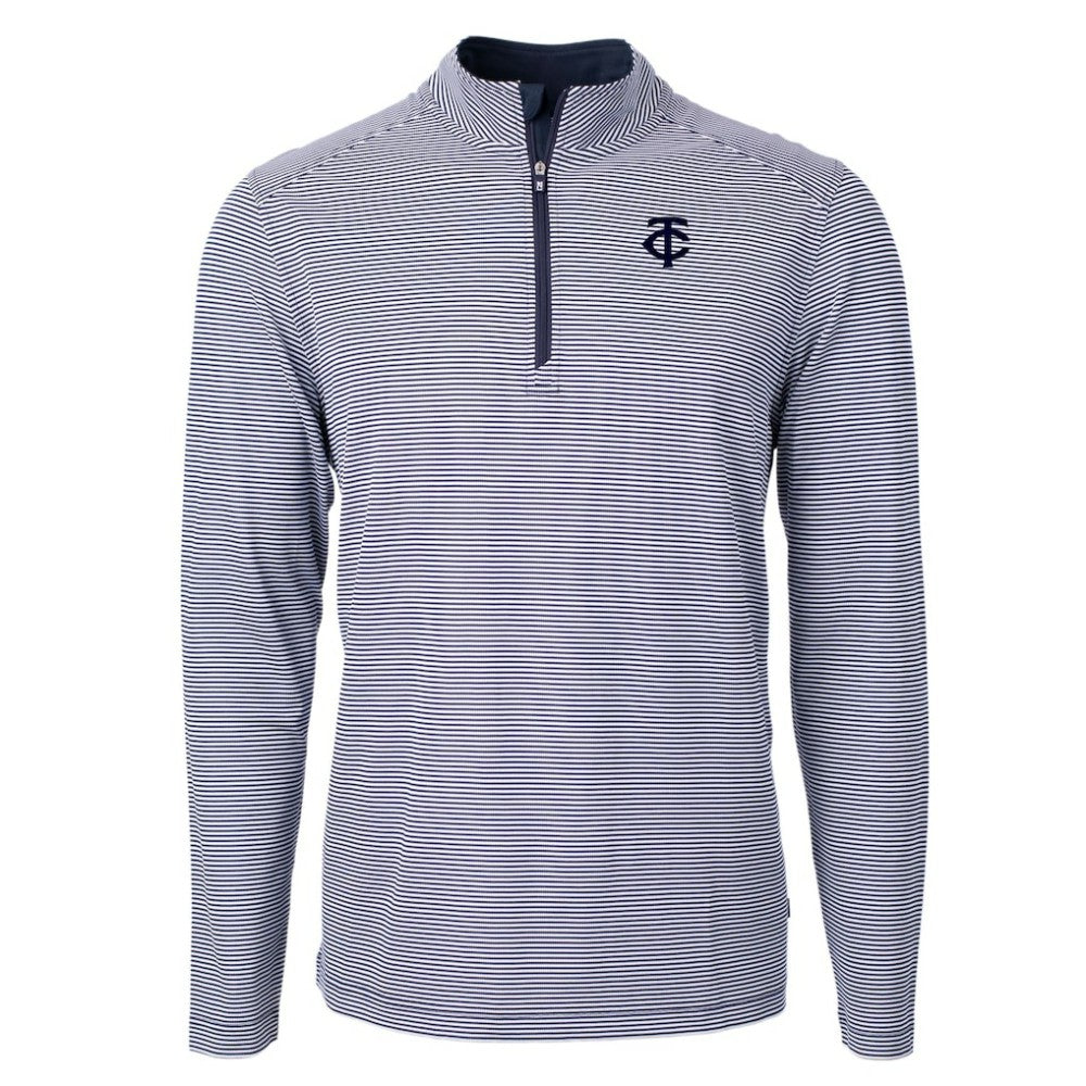 Minnesota Twins Cutter & Buck Virtue Eco Pique Micro Stripe Quarter-Zip Jacket - Navy - MLB Online