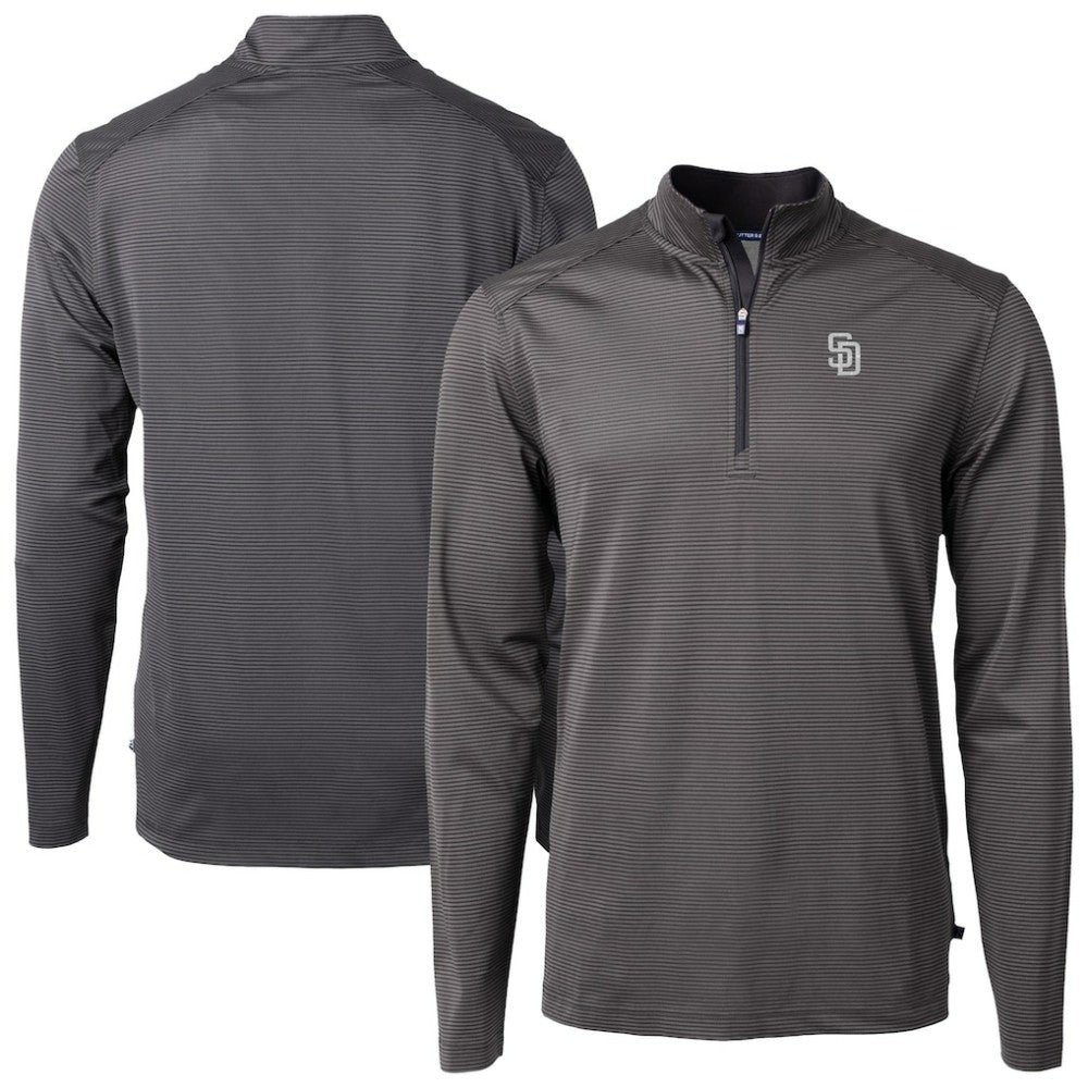 San Diego Padres Cutter & Buck Virtue Eco Pique Micro Stripe Quarter-Zip Jacket - Black - MLB Discount