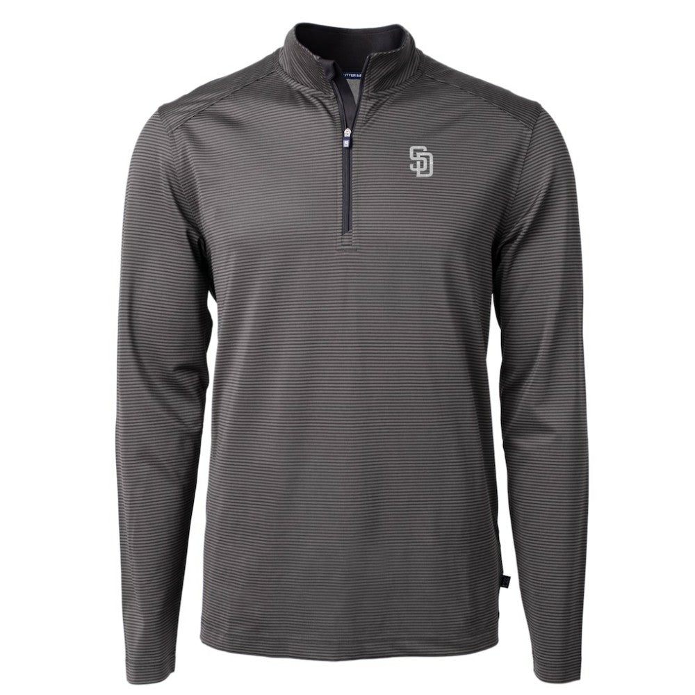 San Diego Padres Cutter & Buck Virtue Eco Pique Micro Stripe Quarter-Zip Jacket - Black - MLB Discount