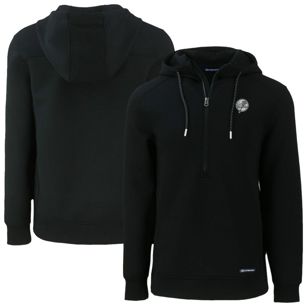 New York Yankees Cutter & Buck Roam Eco Recycled Tri-Blend Half-Zip Hoodie - Black - MLB Lifestyle