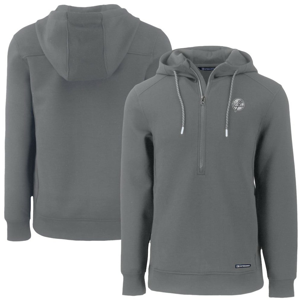 New York Yankees Cutter & Buck Roam Eco Recycled Tri-Blend Half-Zip Hoodie - Gray - MLB Sale