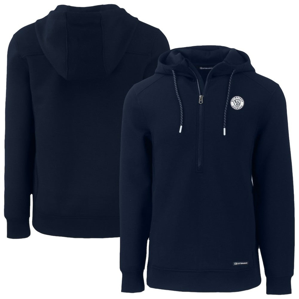 Milwaukee Brewers Cutter & Buck Roam Eco Recycled Tri-Blend Half-Zip Hoodie - Navy - MLB Discount