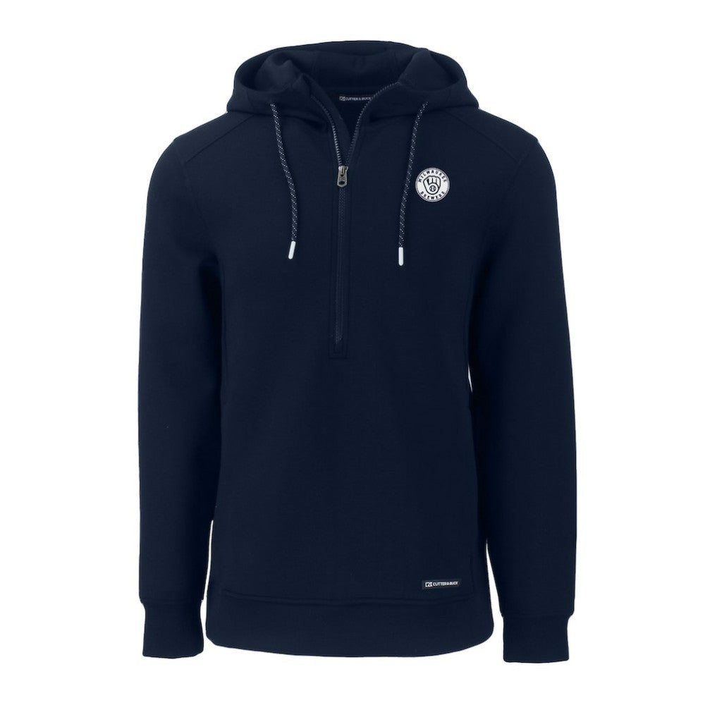 Milwaukee Brewers Cutter & Buck Roam Eco Recycled Tri-Blend Half-Zip Hoodie - Navy - MLB Discount
