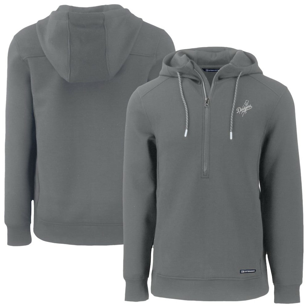 Los Angeles Dodgers Cutter & Buck Roam Eco Recycled Tri-Blend Half-Zip Hoodie - Gray - MLB Lifestyle