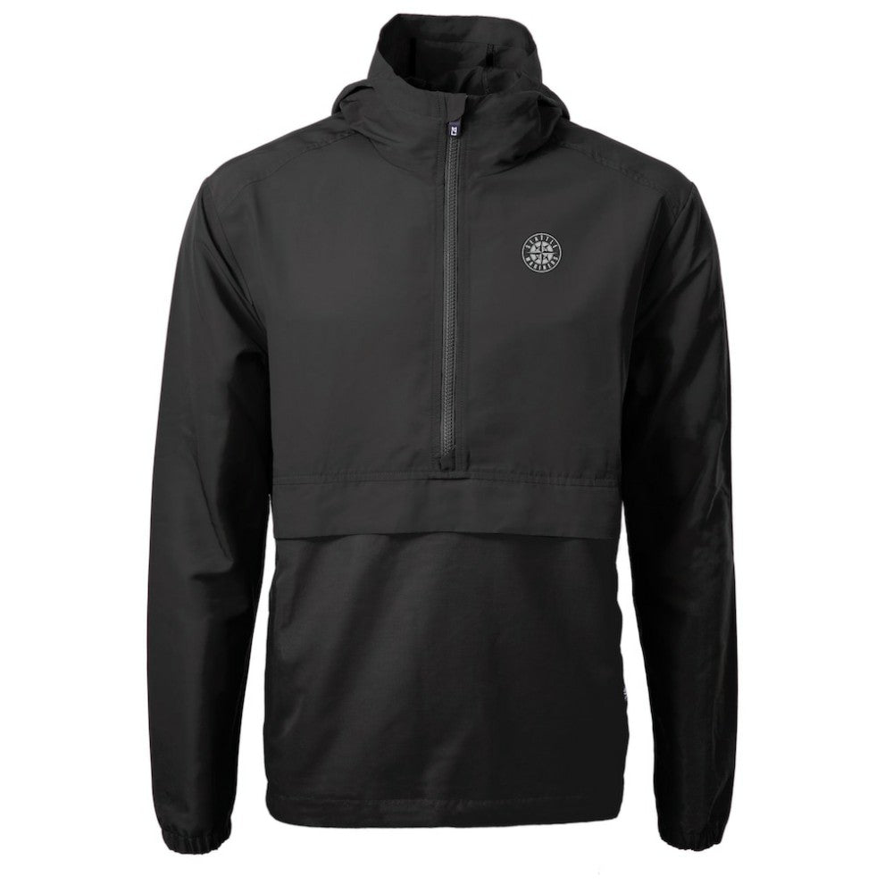 Seattle Mariners Cutter & Buck Charter Eco Recycled Anorak Half-Zip Hoodie Jacket - Black - MLB Sale