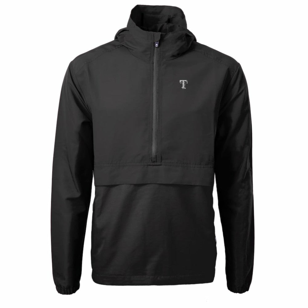 Texas Rangers Cutter & Buck Charter Eco Recycled Anorak Half-Zip Hoodie Jacket - Black - MLB Discount