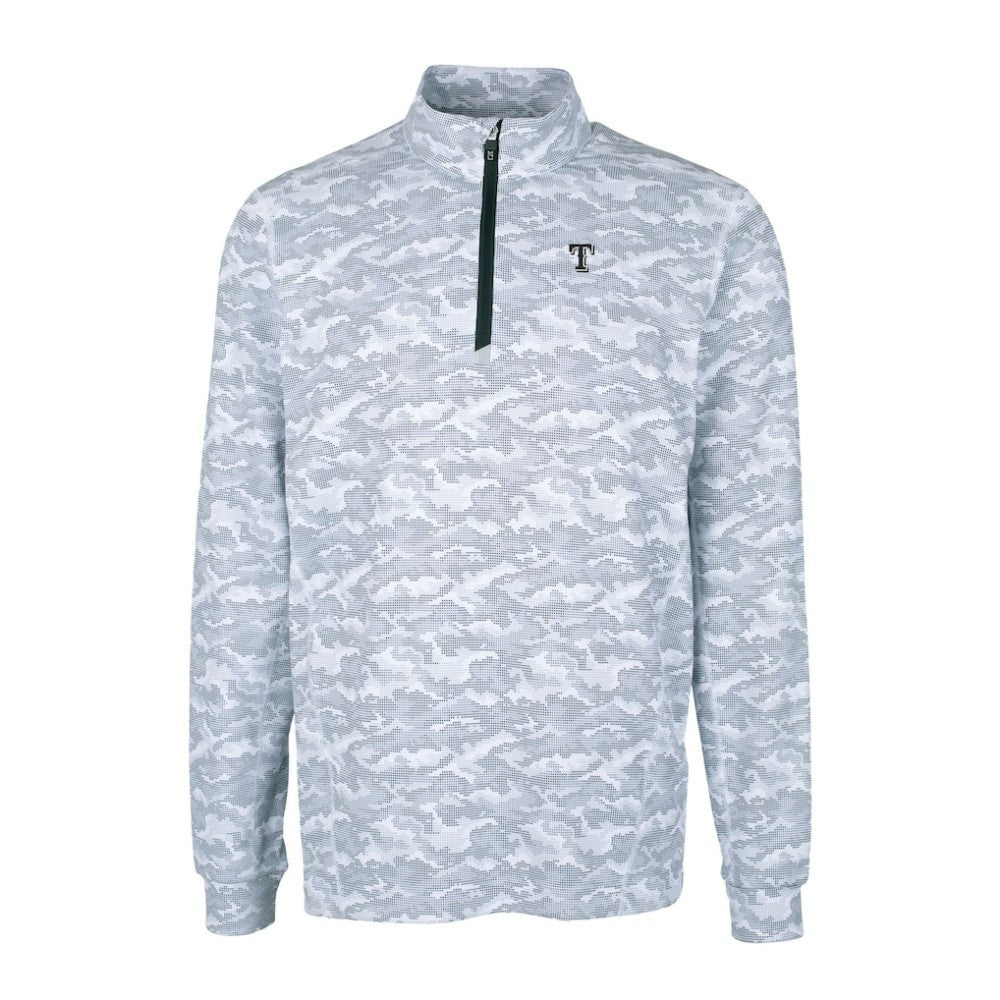 Texas Rangers Cutter & Buck Traverse Eco Camo Tri-Blend DryTec Quarter-Zip Top - Charcoal - MLB on Sale