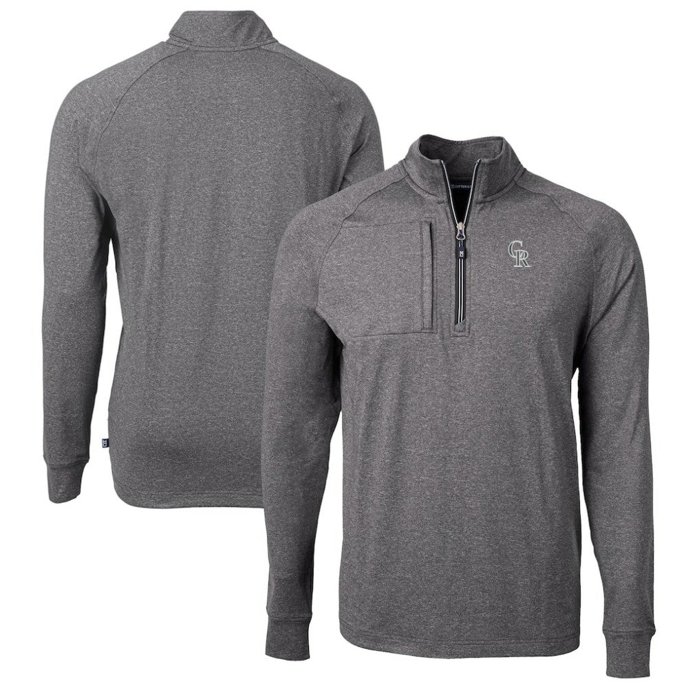 Colorado Rockies Cutter & Buck Big & Tall Adapt Eco Raglan Quarter-Zip Jacket - Heather Black - MLB Lifestyle