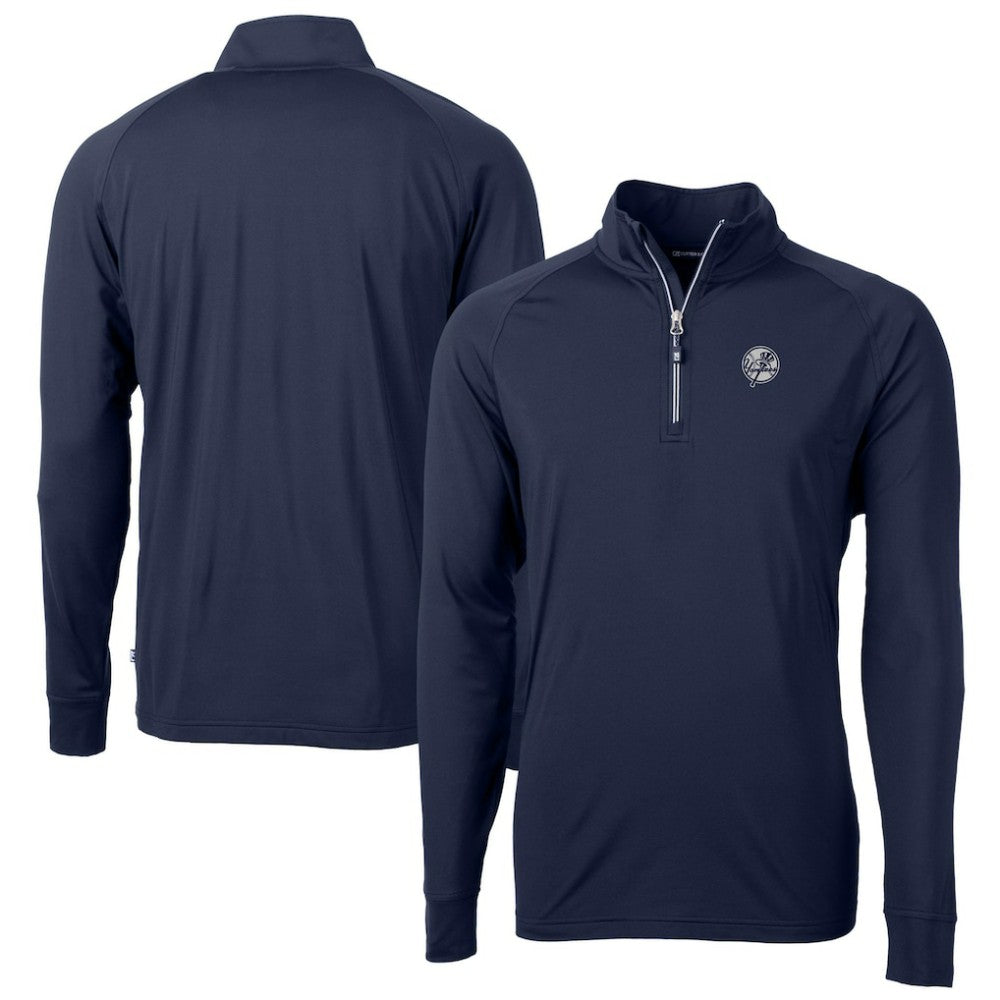 New York Yankees Cutter & Buck Big & Tall Adapt Eco DryTec Raglan Quarter-Zip Jacket - Navy - MLB Discount