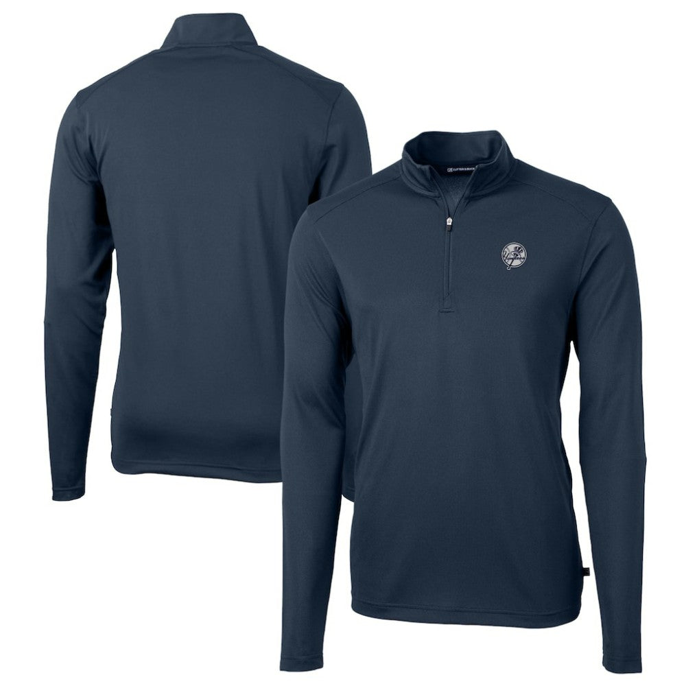 New York Yankees Cutter & Buck Big & Tall Virtue Eco Pique Quarter-Zip Jacket - Navy - MLB Lifestyle