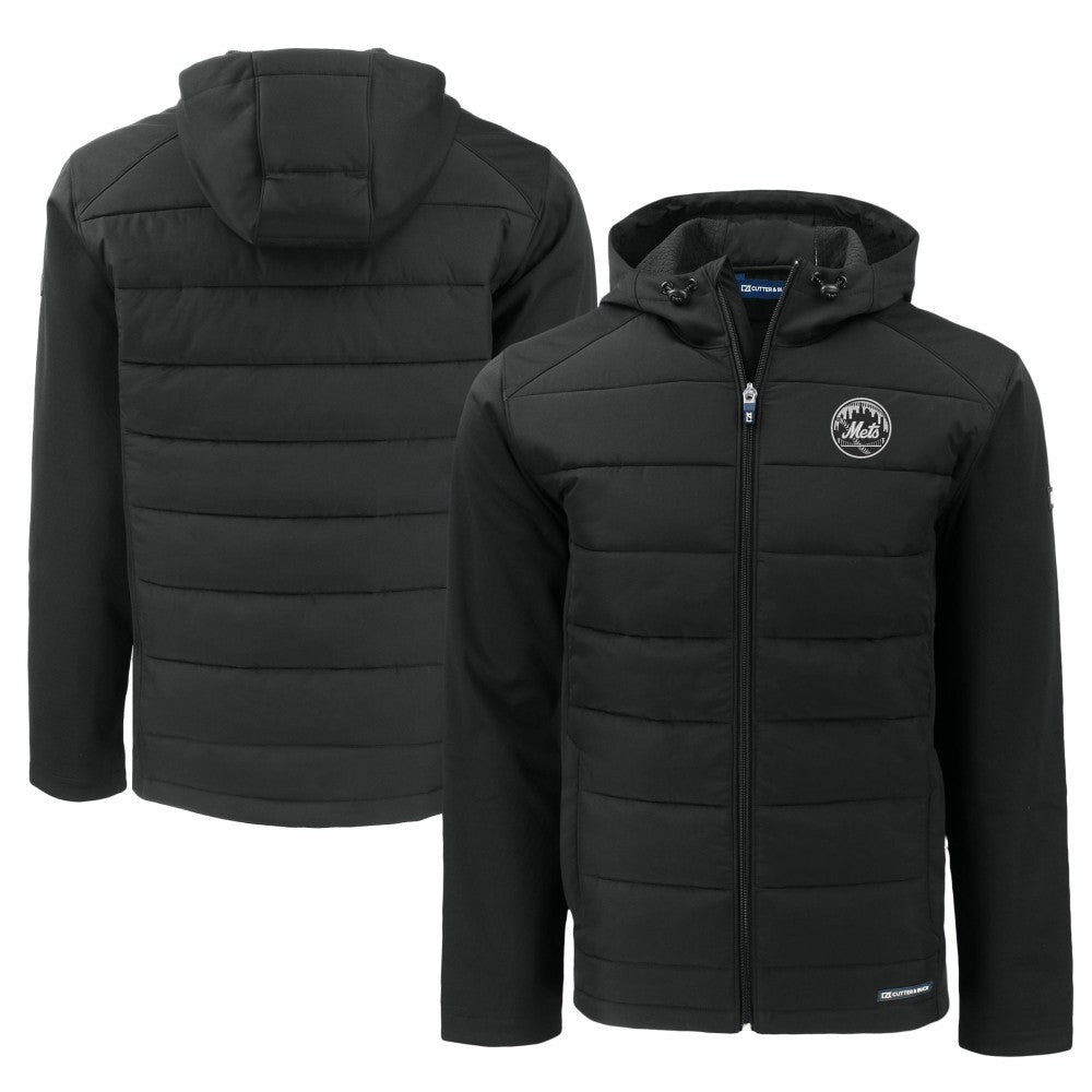 New York Mets Cutter & Buck Big & Tall Evoke Hybrid Eco Softshell Recycled Full-Zip Hooded PrimaLoft Jacket - Black - MLB Sale