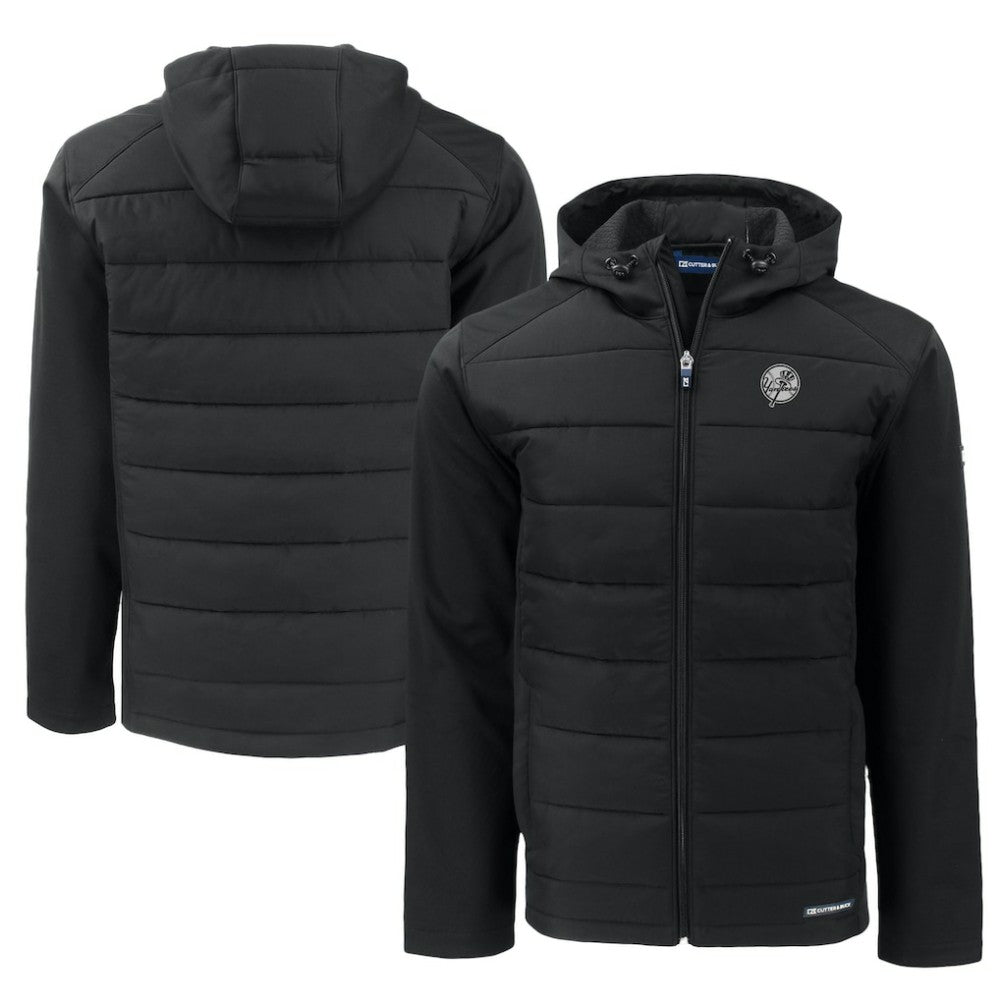 New York Yankees Cutter & Buck Big & Tall Evoke Hybrid Eco Softshell Recycled Full-Zip Hooded PrimaLoft Jacket - Black - MLB Online