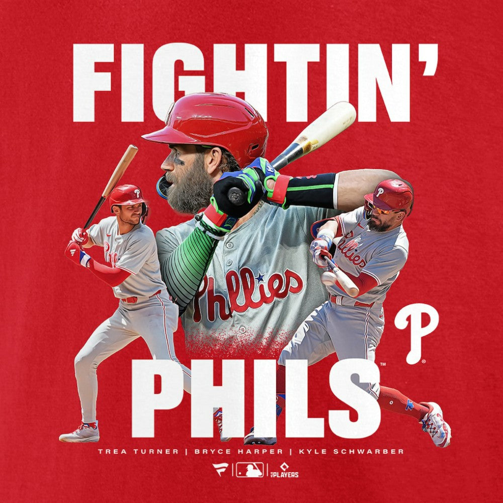 Trea Turner, Bryce Harper, & Kyle Schwarber Philadelphia Phillies Fightin Phils T-Shirt - Red - MLB Online