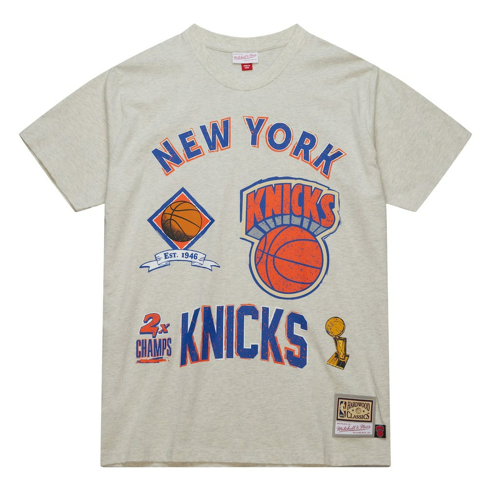 New York Knicks Hardwood Classics Legacy Defined Retro Championship T-Shirt Oatmeal | Mitchell & Ness US