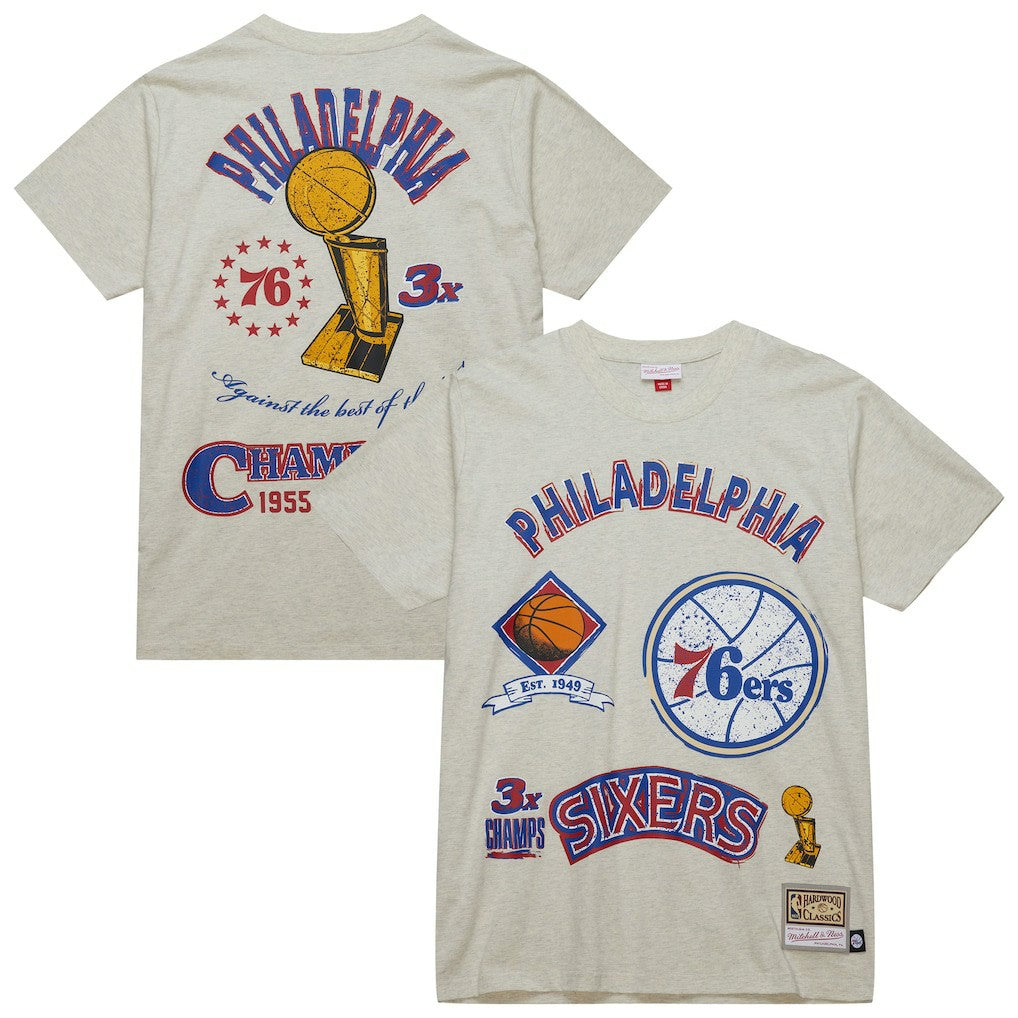Philadelphia 76ers Hardwood Classics Legacy Defined Retro Championship T-Shirt Oatmeal | Mitchell & Ness for sale