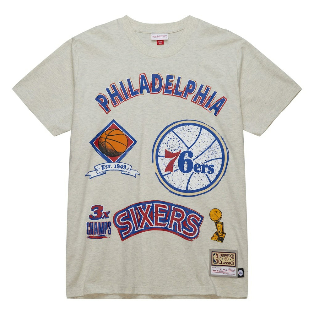 Philadelphia 76ers Hardwood Classics Legacy Defined Retro Championship T-Shirt Oatmeal | Mitchell & Ness for sale