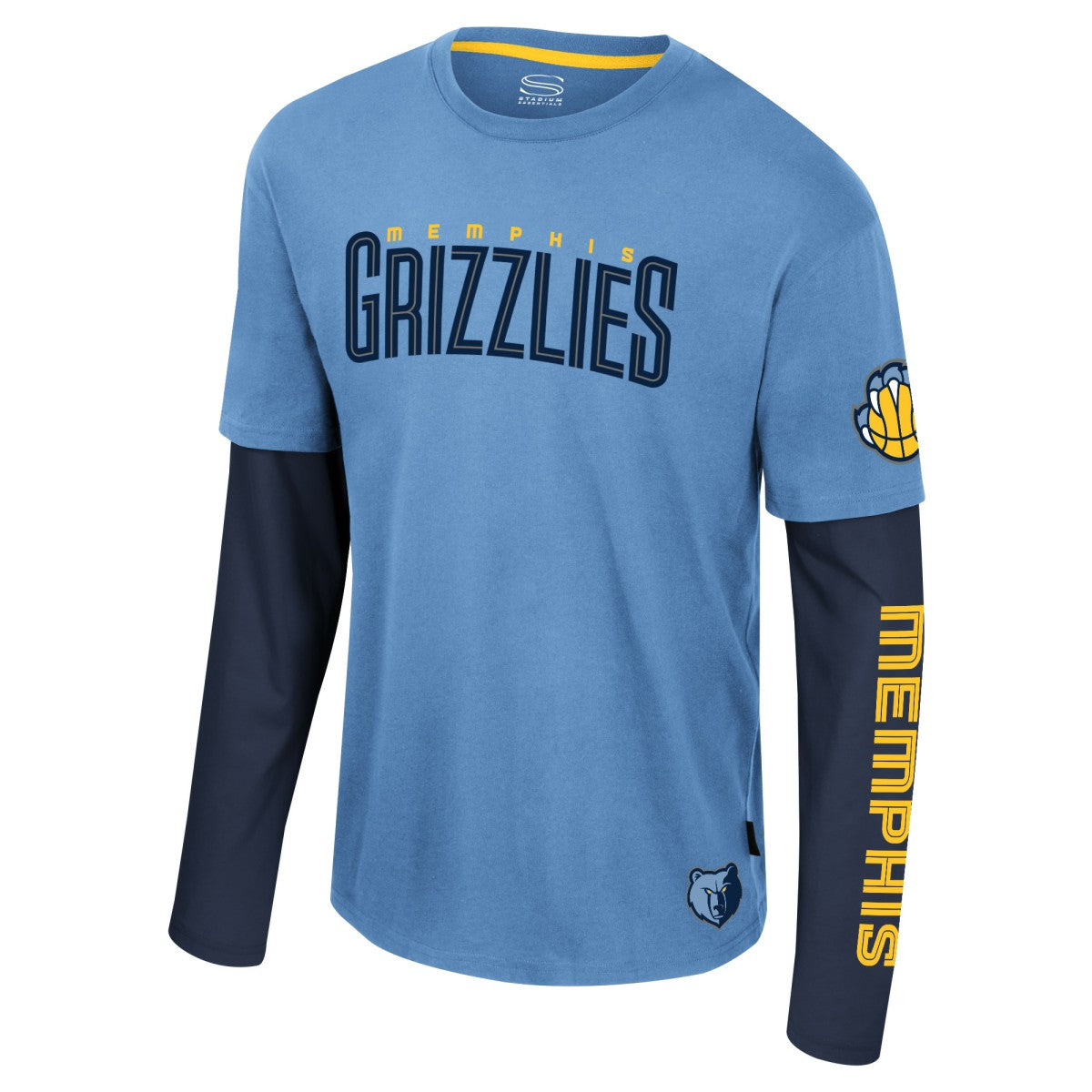 Memphis Grizzlies Stadium Essentials Unisex Spectator 2fer Long Sleeve T-Shirt Light Blue