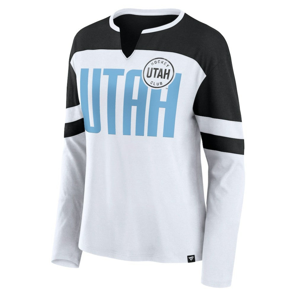 Utah Mammoth Fanatics Women's Frozen Notch Neck Bi-Blend Long Sleeve T-Shirt - White - NHL 202032880