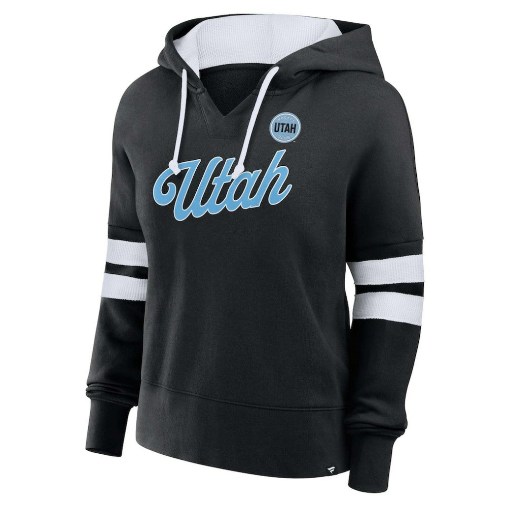 Utah Mammoth Fanatics Women's Oversized Seize V-Neck Pullover Hoodie - Black - NHL 202032882