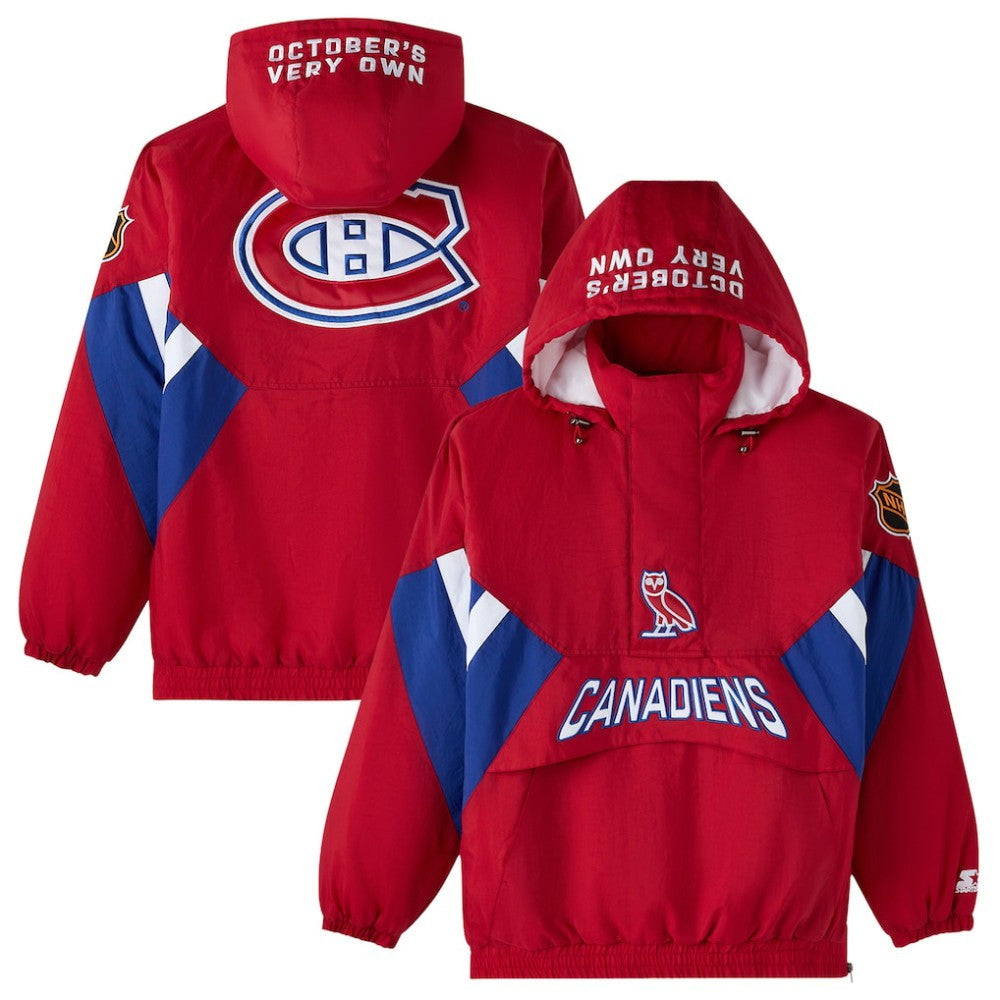 Montreal Canadiens OVO x Starter Half-Zip Hooded Jacket - Red - NHL 202034618