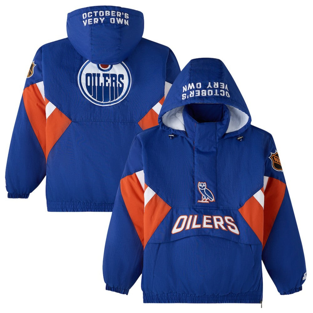 Edmonton Oilers OVO x Starter Half-Zip Hooded Jacket - Royal - NHL 202034622
