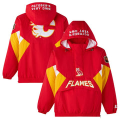 Calgary Flames OVO x Starter Half-Zip Hooded Jacket - Red - NHL 202034623